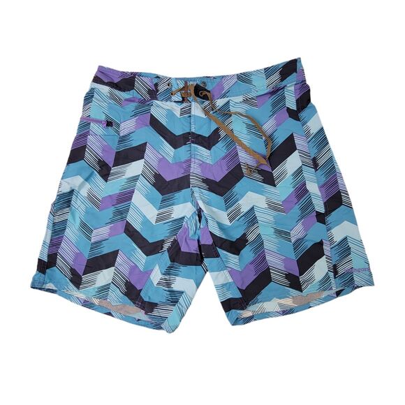 Patagonia Men's Purple Blue Chevron Paddler Unlined Swim Board Shorts Sz 33 - Picture 1 of 4